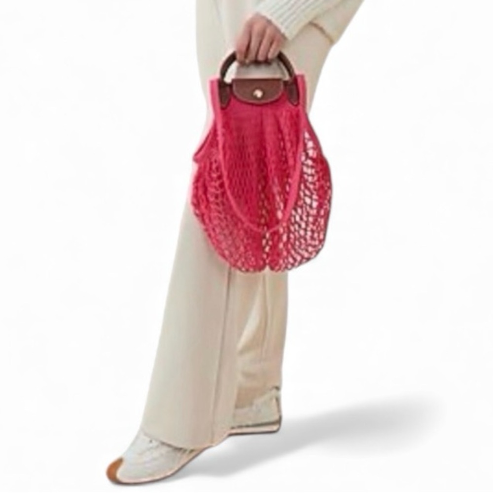 NWT Longchamp Le Pliage Filet Knit L Mesh Bag in Candy Pink - Picture 9 of 16
